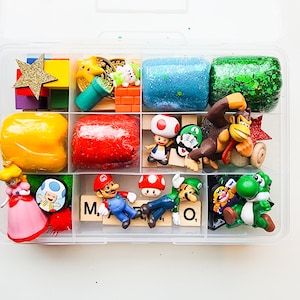 Mario Brothers playdough kit, playdough box, Mario sensory bin, preschool gift idea, toddler gift, gamer gift, kid valentine gift