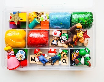 Mario Brothers playdough kit, playdough box, Mario sensory bin, preschool gift idea, toddler gift, gamer gift, kid valentine gift