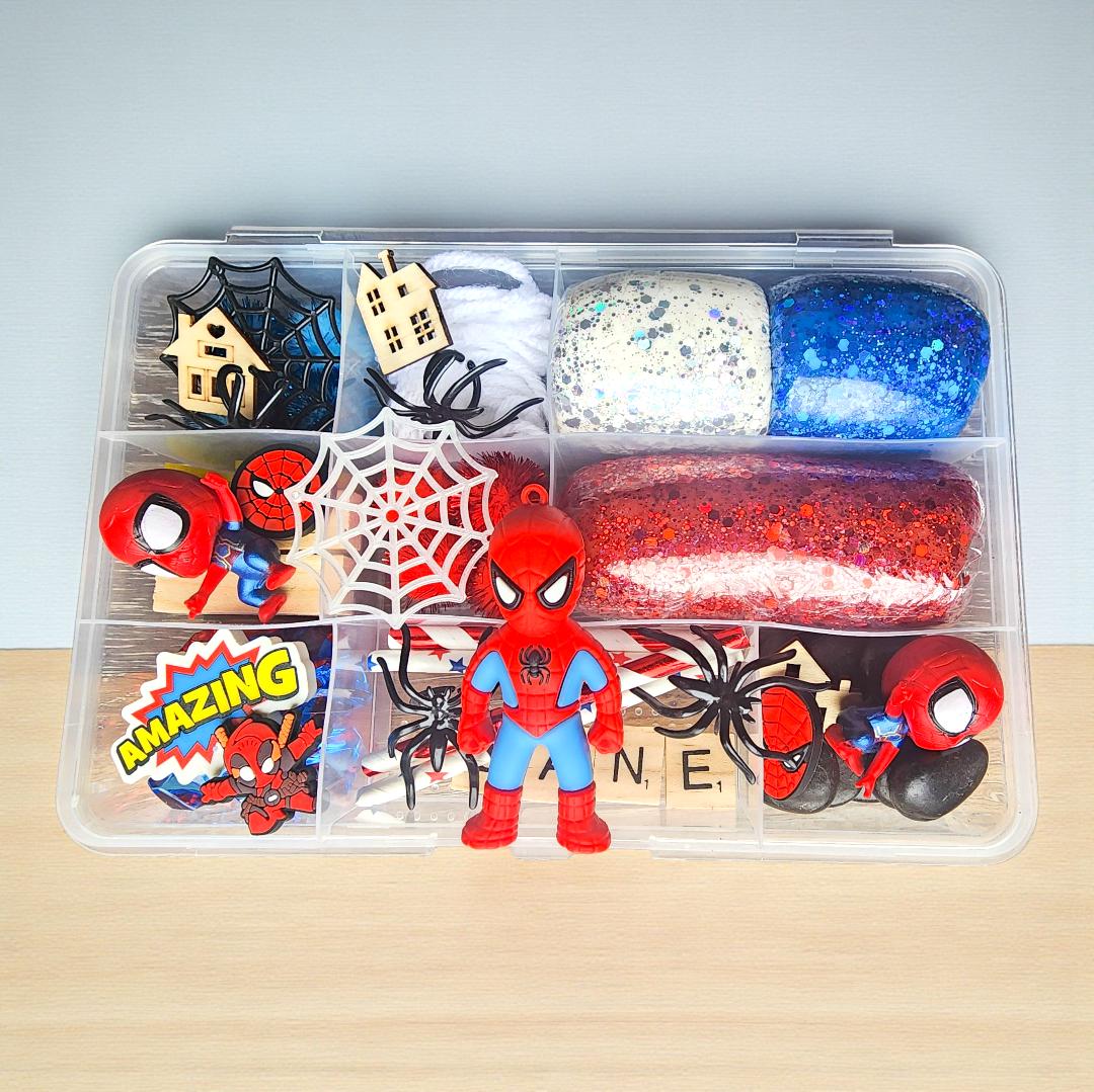 Spider superhero playdough kit, superhero sensory play bin, PreK…