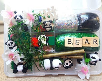 Panda Bear playdough kit, Panda pretend sensory play,  xmas gift, preschool activity box, kids birthday gift, playdough craft