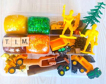 Construction playdough kit, Construction playdough box, kids birthday gift, Sensory bin, kid xmas gift 3 4 5 6 7 8 9