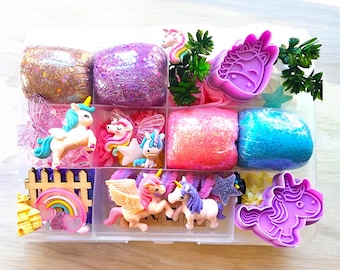 Unicorn playdough kit, unicorn pretend sensory play, Toddler Christmas gift, preschool activity box, kids birthday gift, playdough craft