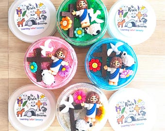 Religious Baptism 1st Communion playdough jar, party favor jar, kid birthday gift, classroom party favor, Jesus playdough jar