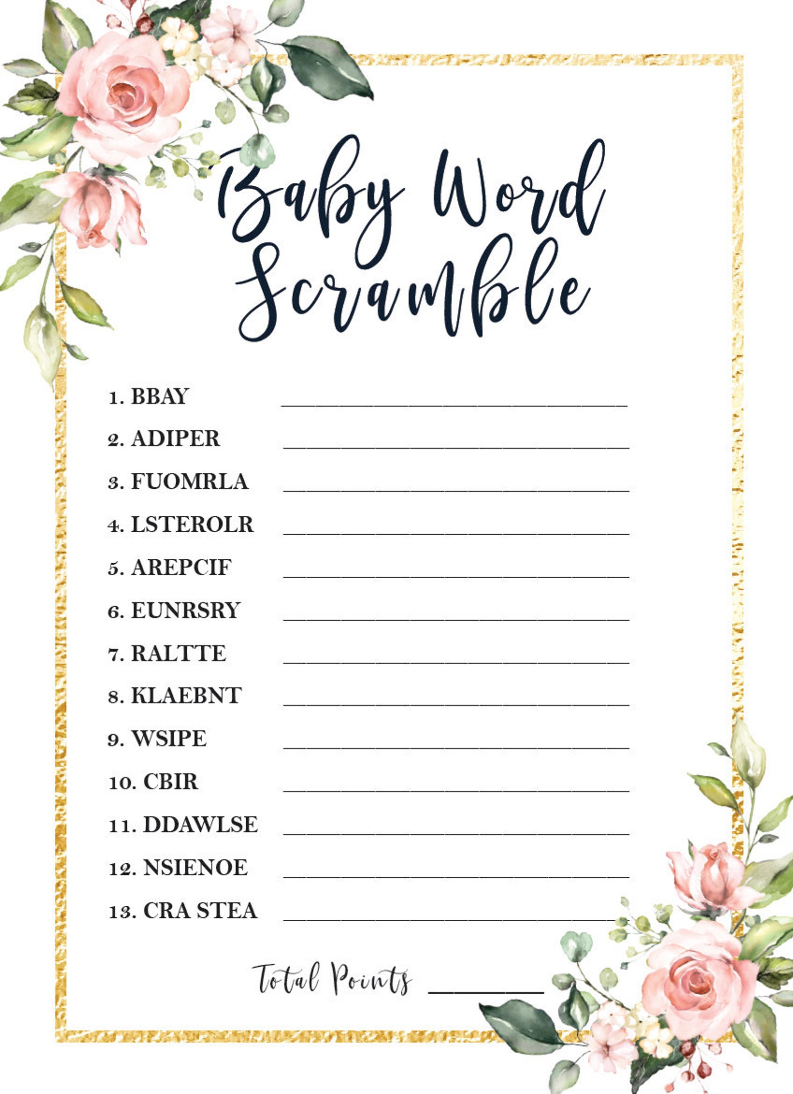 Baby Word Scramble Game Floral Free 25 Free Printable - vrogue.co