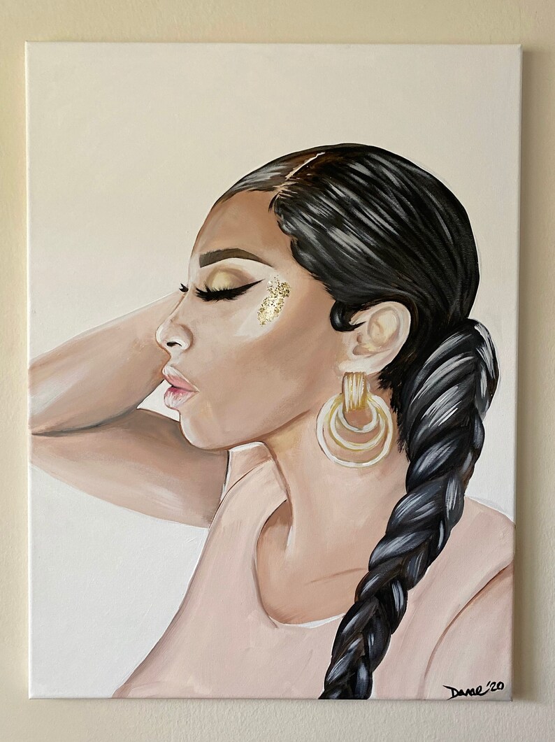 18x24 Original Acrylic Woman With Braid Painting Etsy UK