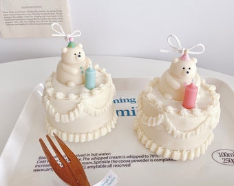 Cream Cake Candle, Style No.2, Party Bear Cream Cake Candle, Birthday Gift Candle, Custom Cake Candle