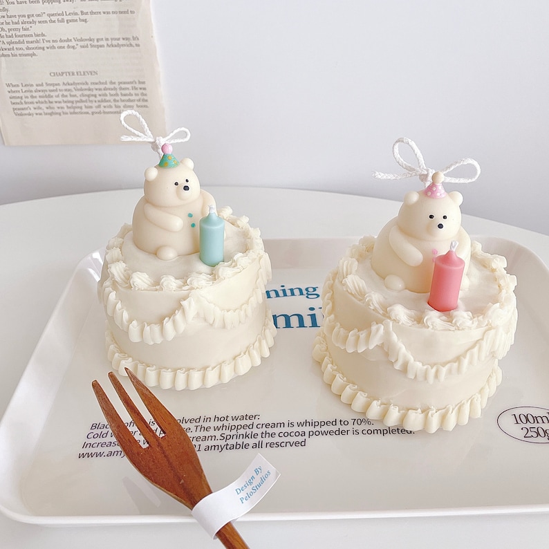 Party Bear Cream Cake Candle: Birthday Soy Wax Candle image 1