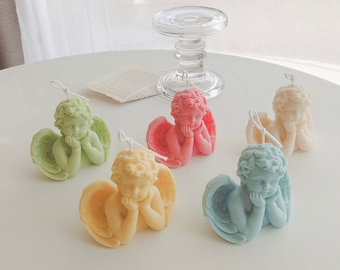 Pastel Angel Soy Wax Candle: Handmade Cherub Decor
