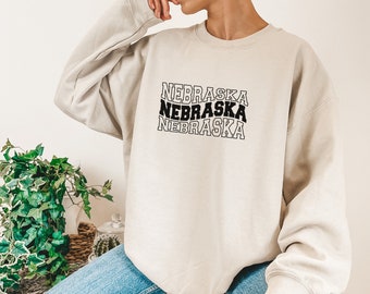 Nebraska Sweatshirt, City/State Sweatshirt, Varsity Letters, NE Vintage Sweatshirt, Retro Sweatshirt, Cute Travel Oversized Crewneck