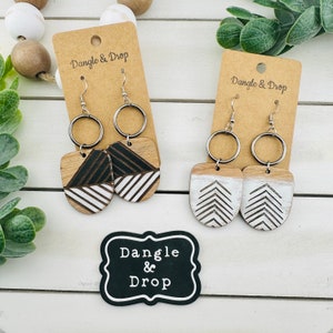 Wood Earrings, Boho Wood Earrings, Black and White Wood Earrings, Gifts for Her, Boho Jewelry, Wooden Jewelry, Dangle Earrings