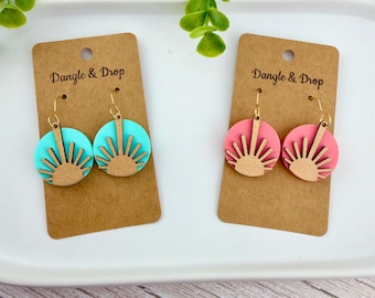 Sunburst Acrylic Earrings, Gold Mirror Sun Earrings, Boho Summer Dangle Earrings, Colorful Statement Earrings, Beach Jewelry Gift