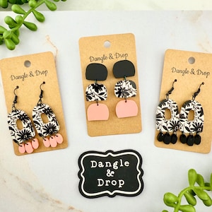 Boho Acrylic Earrings, Abstract Acrylic Earrings, Boho Dangle Acrylic Earrings, Black and White Acrylic, Gifts for Her, Unique Gifts,