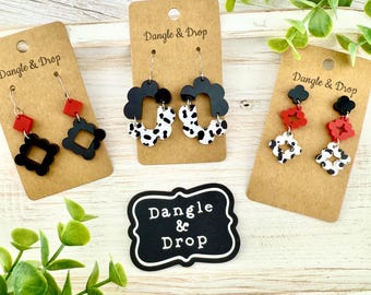 Pendientes colgantes de acrílico festoneado, rojo y negro