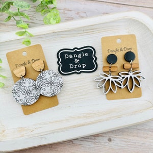 Wood Earrings, Floral Wood Earrings, White Wood Earrings, Black and White Floral, Gifts for Her, Lotus Flower Earrings, Daisy Flower Earring