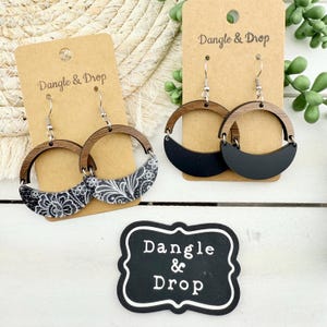 Wood and Acrylic Earrings, Arch Wood Earrings, Gifts for Her, Dangle Earrings, Boho Wood Earrings, Gifts for Her, Black Acrylic Earrings