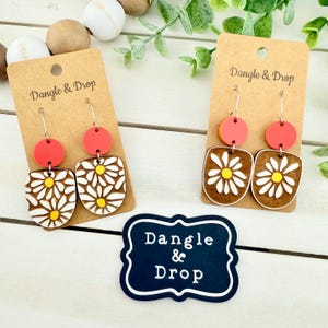 Floral Wood Earring, Boho Wood Earrings, Wood and Acrylic Earring, Boho Daisy Earrings, Wooden Jewelry, Lightweight Earrings, Flower Earring