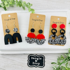 Red and Black Acrylic Earrings, Red Acrylic, Boho Arch Earrings, Gifts for Her, Black and White Acrylic Earrings, Boho Jewelry