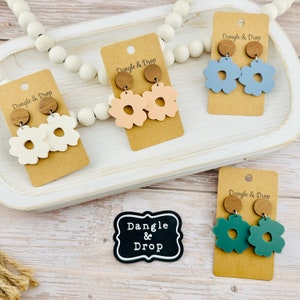 Flower Earrings, Boho Flower, Retro Flower, Gifts for Her, Acrylic Flower Earrings, Wood and Acrylic, Boho Jewelry, Acrylic Earrings