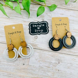 Wood and Acrylic Earrings, Black and White Acrylic Earrings, Hoop Earrings, Acrylic Hoop, Gifts for Her, Boho Hoop Earrings, Wood Hoop