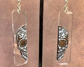 Sugar Skull Earrings in Acrylic and Walnut Wood Day of the Dead Art Dia De Los Muertos Creepy Earrings Gift For Her