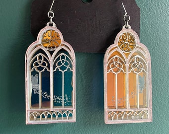 Fairy Window Earrings /  Cathedral Window Earrings / Glitter Earrings / Moon Earrings / Star Earrings / fae earrings