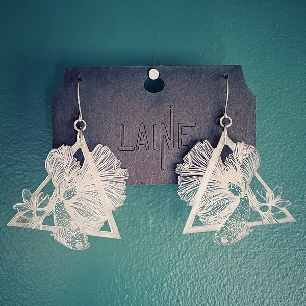 Clear Betta Fish Earrings / Triangle Transparent Earrings / Korean Earrings / Fancy Fish / Goldfish Earrings
