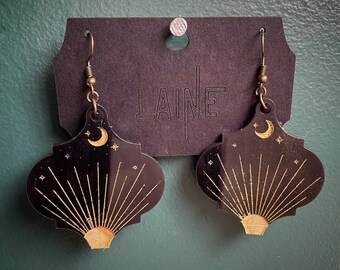 Moon Deco Earrings Earrings / Art Deco Earrings / Half Moon Earrings / Moon Stars Earrings / Novelty Earrings / Crescent Earrings