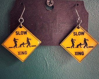 Zombie Caution Sign Earrings / Zombie Crossing / Zombie Earrings / Caution Sign Earrings / Weird Earrings / Novelty Earrings