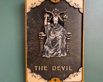 The Devil Tarot Card / Tarot Wall Art / Style Vintage Tarot Deck / Occult Decor / Witchy Wall Decor / Baphomet Art