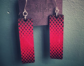 Japanese Pattern Earrings / Red Pattern / Korean Earrings / Wood Bar Earrings / Japanese Dangle Earrings