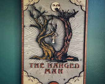 The Hanged Man Tarot Card Made to Order / Tarot Wall Art / Style Vintage Tarot Deck / Occult Decor / Witchy Wall Decor / Skeleton Art