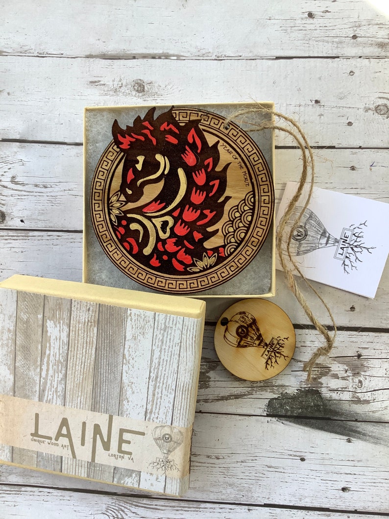 Chinese Zodiac Horse Ornament in Cherry Wood Year of The Horse Chinese New Year 2021 Chinese Year Animal Zodiac Lucky Gift