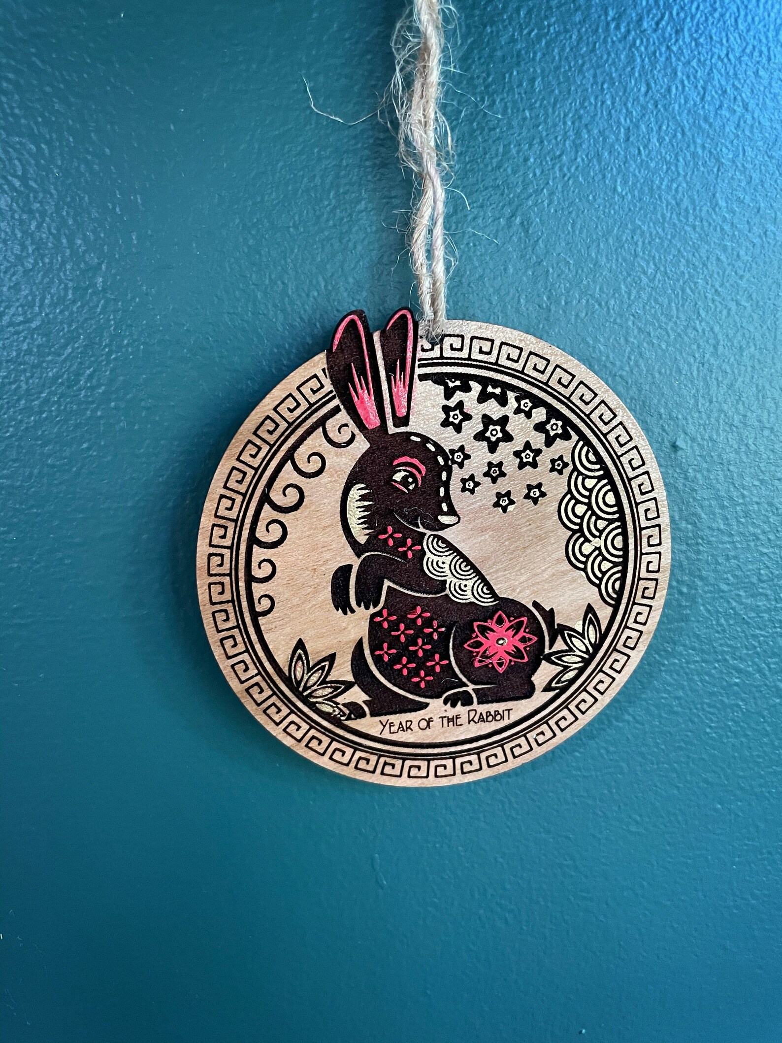 Chinese Zodiac Rabbit Ornament in Cherry Wood / Year of the Etsy