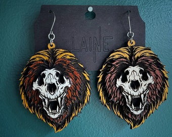 Lion Skull earrings / Strength Lion Earrings / Rawr Earrings / Skeleton Earrings / Leo Earrings / Horoscope Earrings