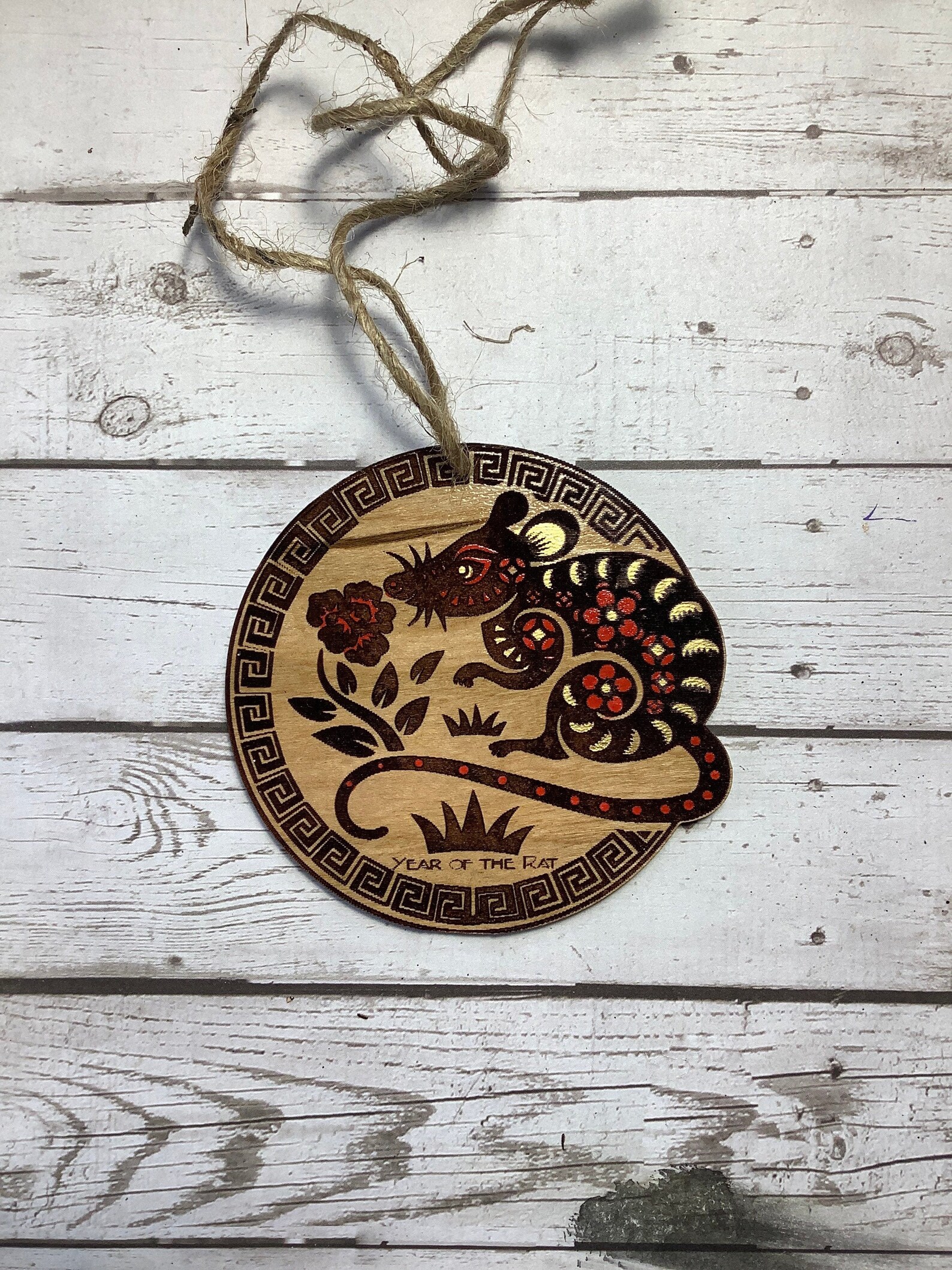 Chinese Zodiac Rat Ornament in Cherry Wood / Year of The Rat | Etsy