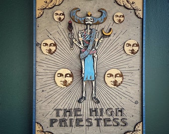 The High Priestess Tarot Card Made to Order / Tarot Wall Art / Style Vintage Tarot Deck / Occult Decor / Witchy Wall Decor / Skeleton Art