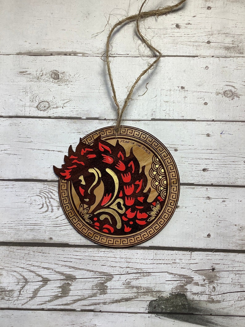 Chinese Zodiac Horse Ornament in Cherry Wood Year of The Horse Chinese New Year 2021 Chinese Year Animal Zodiac Lucky Gift
