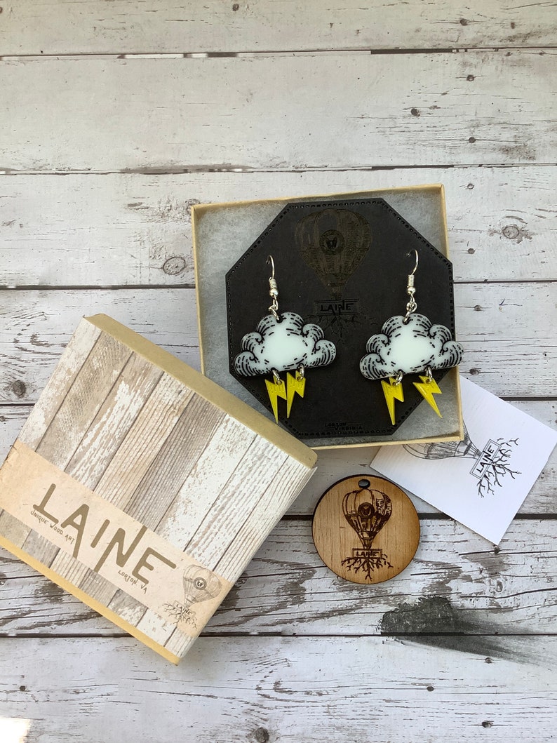 Acrylic Storm Cloud Lightning Earrings Rain Cloud Earrings Weird Earrings Edward Gorey Style Kawaii Thundercloud