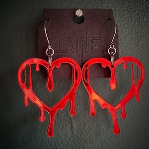 Bloody Heart Earrings / Bleeding Heart / Valentines Earrings / Red Heart / Goth Valentines