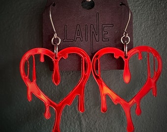 Bloody Heart Earrings / Bleeding Heart / Valentines Earrings / Red Heart / Goth Valentines