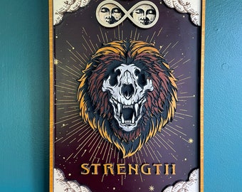 The Strength Tarot Card Made to Order / Tarot Wall Art / Style Vintage Tarot Deck / Occult Decor / Witchy Wall Decor / Lion Skull