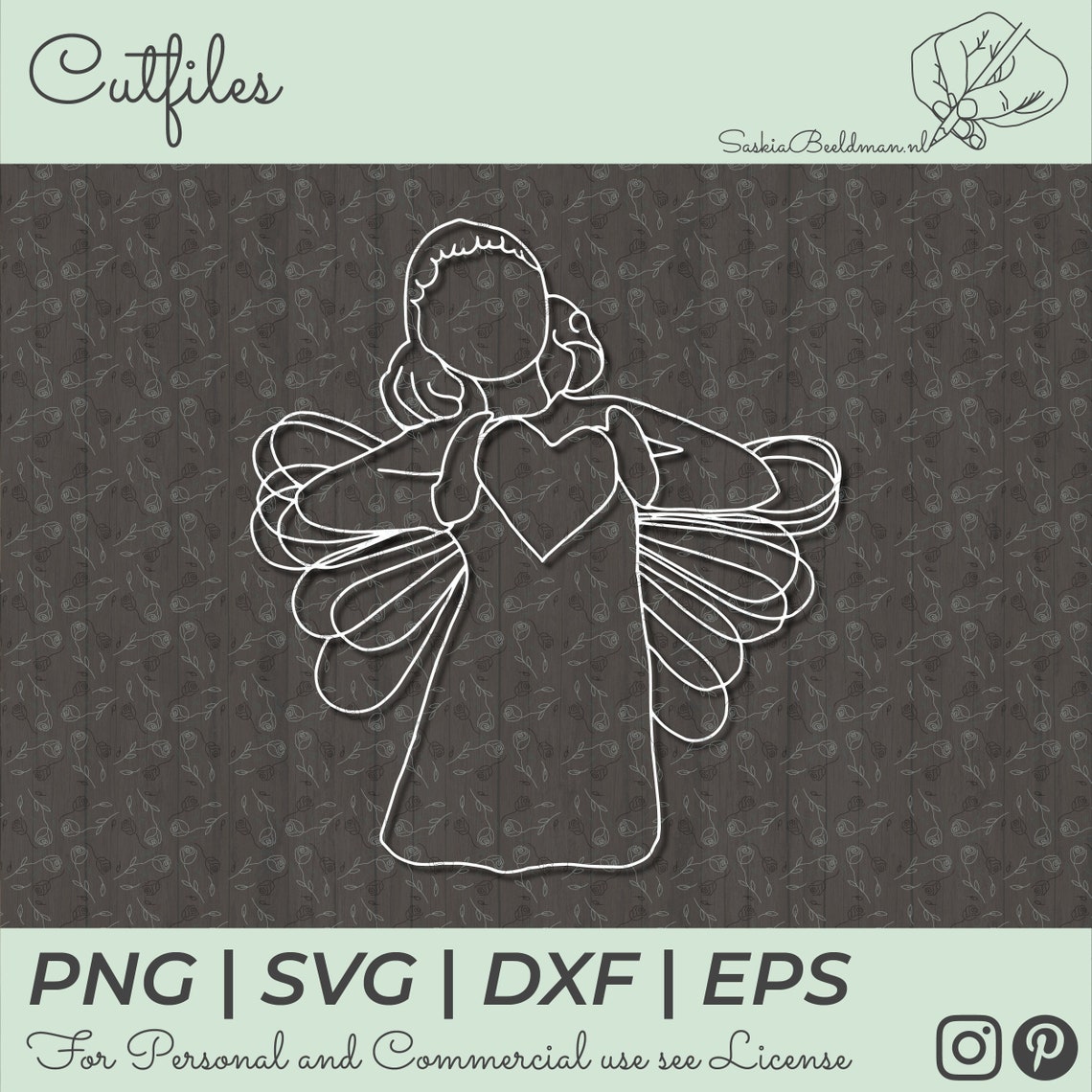 Lovely Heart Christmas Angel SVG File Cricut Silhouette for Etsy