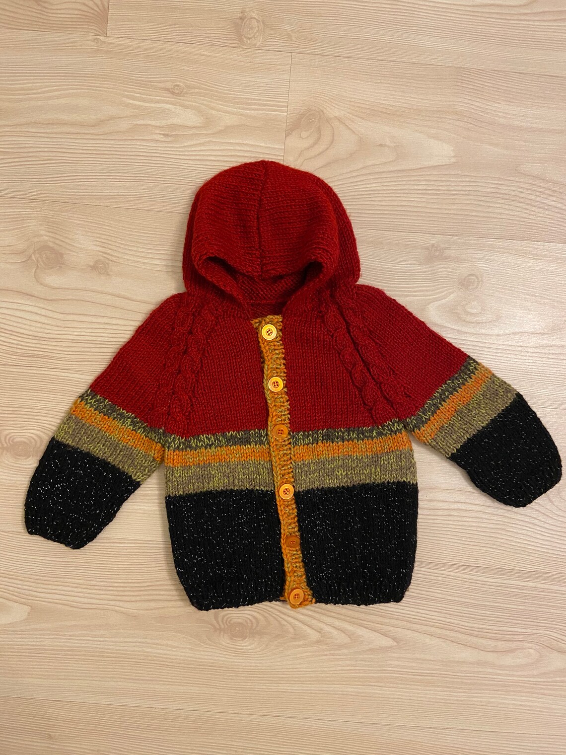 Hand Knitted Baby Hooded Cardigan colourful Etsy