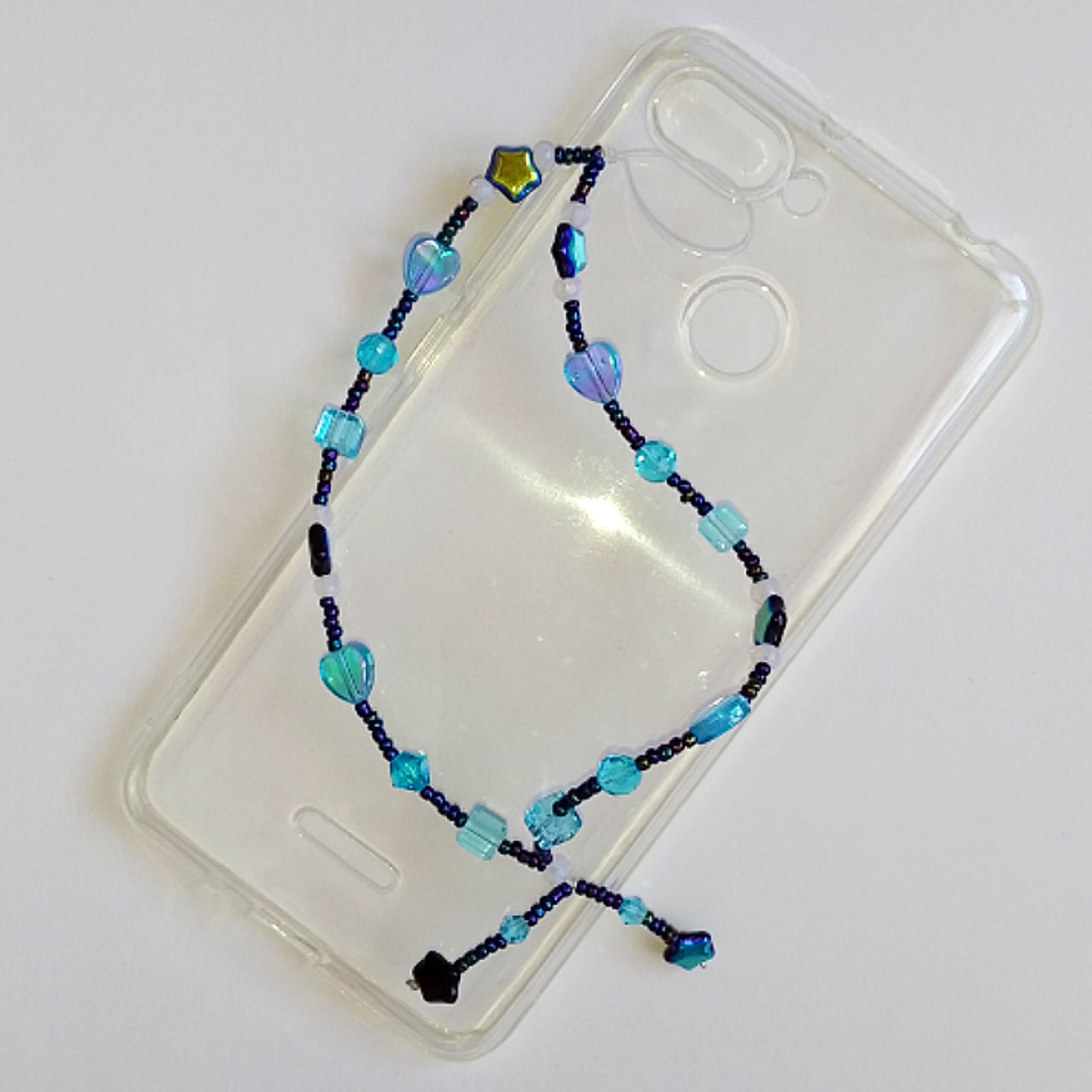 Phone strap. Cell phone chain with blue and blue beads and Etsy