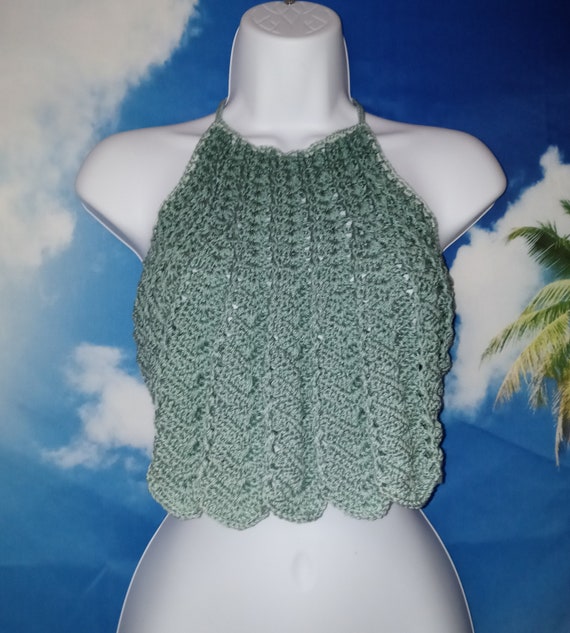 NEW handmade crochet clam top gradient green S/M Etsy