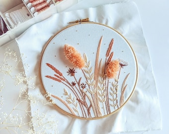 Embroidery Kit / Wildflower Meadow Golden Hour / 7" Hoop / Blush Pink Aesthetic / Wall Hoop Art / DIY Modern Embroidery Craft Kit