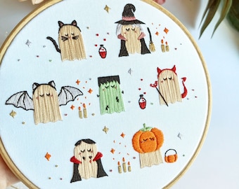 Ghost Party Embroidery Kit • 6" Hoop • Cute Halloween Spooky Kawaii Ghosts • Thoughtful craft gift