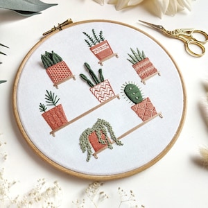 Succulent Embroidery Kit: Boho Botanical Hoop Art, Beginner DIY Craft, 7&quot; hoop