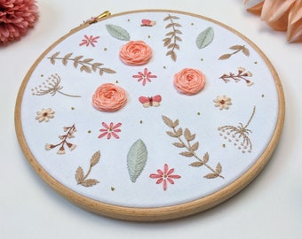 Easy Embroidery Kit for Beginners • Floral Stitch Sampler • Wildflower and Butterfly Nature Theme • 7" Hoop • Thoughtful Craft Gift