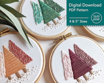 Christmas Trees Hand Embroidery Pattern • Digital PDF Download • Handmade Modern Christmas Decoration & Wall Art • Minimalist Theme